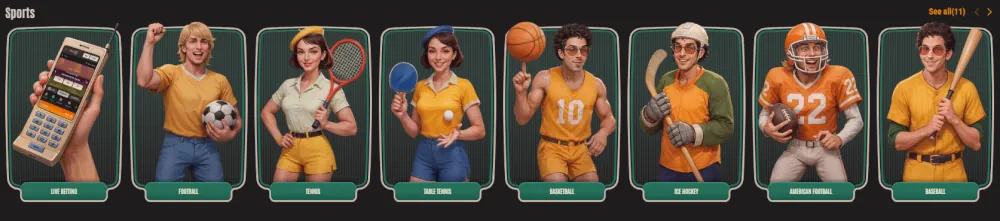 Interfejs zakładów sportowych Neon54 z różnymi kategoriami zakładów sportowych.